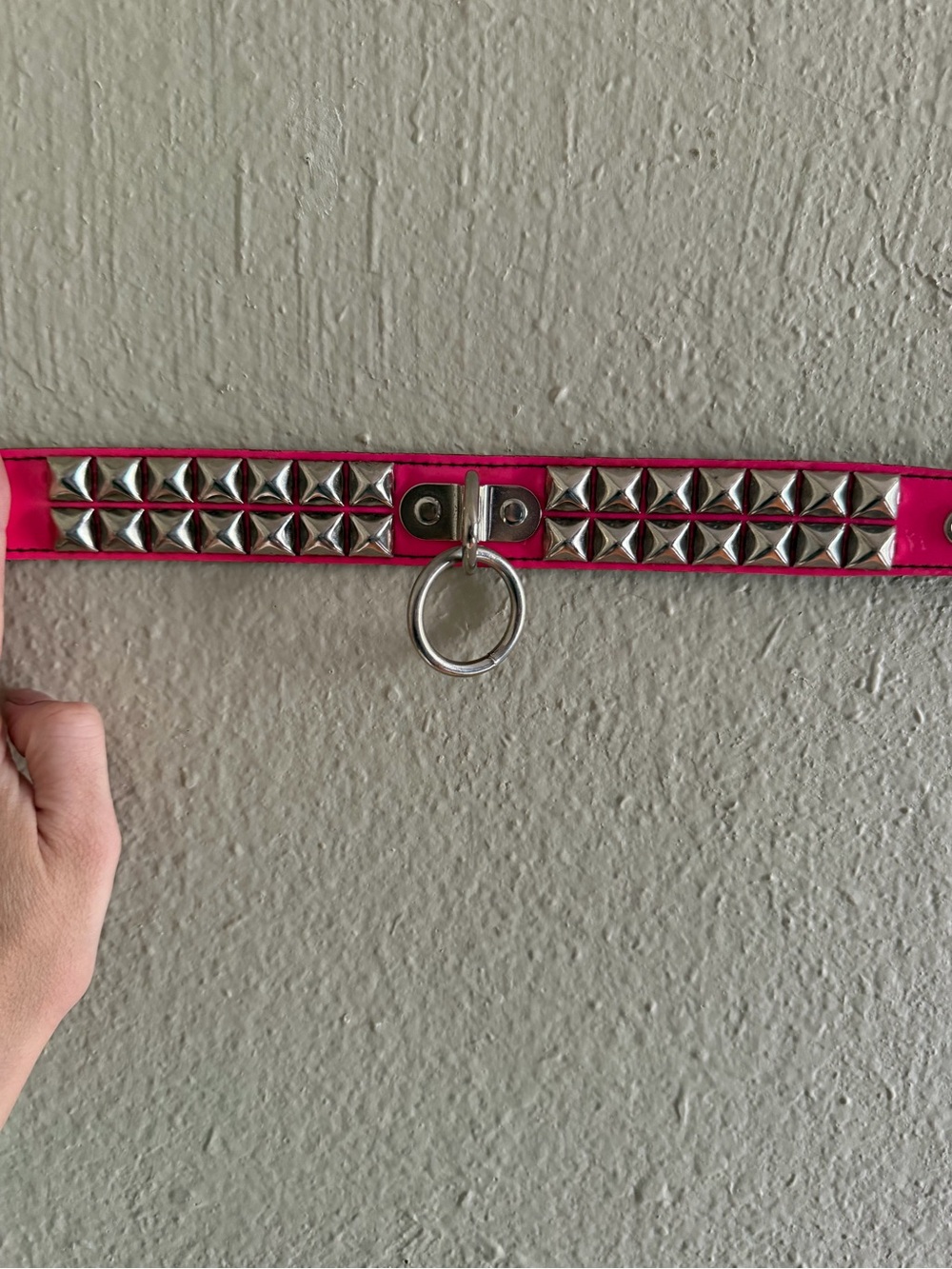 Vintage Goth Hardcore EDM Studded Pink Ring Choker Dog Collar